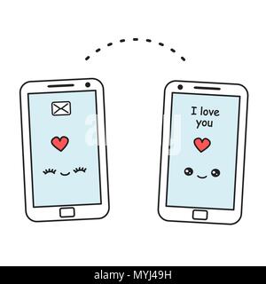 Cute cartoon Vektor Smartphone senden liebe Nachricht romantische Konzept Abbildung Stock Vektor