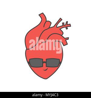 Cute cartoon Vektor gesund und Kühlen menschlichen Herzen mit Sonnenbrille Stock Vektor