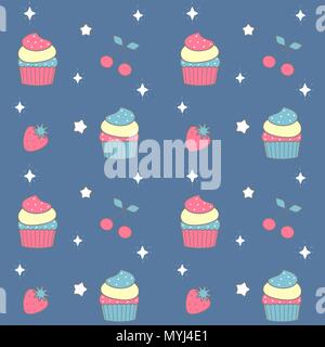 Niedlich schönen Regenbogen bunte Cupcake nahtlose Vektor Muster hintergrund abbildung Stock Vektor
