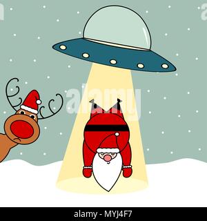 Santa claus entführt von Ufo niedlich Lustig cartoon Weihnachten Vector Illustration Stock Vektor