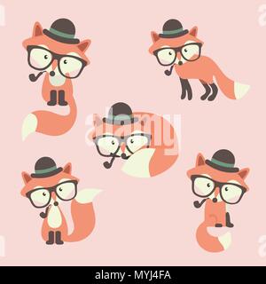 Satz von cute cartoon Füchse in der modernen einfachen Stil. Isolierte Vector Illustration. Stock Vektor