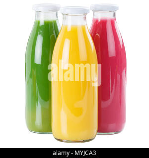 Saft smoothie Smoothies in der Flasche Quadrat auf weißem Hintergrund Stockfoto