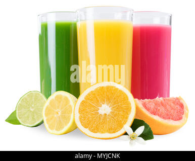 Saft smoothie Smoothies orange Obst Früchte im Glas auf weißem Hintergrund Stockfoto