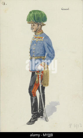 . 13. Allgemeine, aus einer Serie von Uniformdarstellungen der k. u. k. Armee (eines von 71 zusammen angebotenen Gemälden), Mischtechnik auf Papier, 13,5 x 8,5 cm. um 1914. Anonym 289 K u k Armee Uniformen um 1914 013 Stockfoto