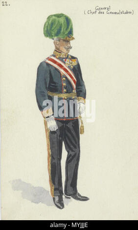 . 22. Allgemein (Chef des Generalstabes), aus einer Serie von Uniformdarstellungen der k. u. k. Armee (eines von 71 zusammen angebotenen Gemälden), Mischtechnik auf Papier, 13,5 x 8,5 cm. um 1914. Anonym 289 K u k Armee Uniformen um 1914 022 Stockfoto