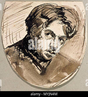 . Nederlands: Selbstportrait. ca. 1905. Tusche und Aquarell braun oder braun Tinte auf Papier. 9 × 9 cm (3,5 x 3,5 Zoll). Utrecht Centraal Museum. ca. 1905. Theo van Doesburg (1883-1931) Alternative Namen Christian Emil Marie (Emile) Küpper, I.K. Bonset Beschreibung des niederländischen Architekten, Maler, Zeichner und Schriftsteller Geburtsdatum / Tod 30. August 1883 7. März 1931 Ort der Geburt / Todes Utrecht Davos Arbeiten Zeitraum 1899-1931 Arbeit Standort Amsterdam (1899-1914), Amersfoort (September 1908), Apeldoorn (Juli 1910), Fort bij Veldhuis (Heemskerk) (Juli 1914), Groesbeek (Mai 1915 - Juni 191 Stockfoto