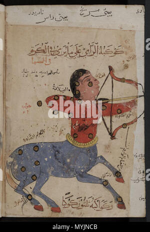 . Kitab al-Bulhan = Composite Astrologie/Astronomie/Geomantie arabischen Manuskript. Ende des 14. Jahrhunderts. Mehrere/Unbekannt 297 Kitab al-Bulhan------- Sternzeichen centaur Schütze Stockfoto