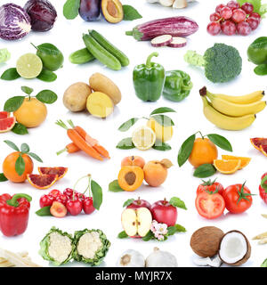Obst und Gemüse Sammlung isoliert Apfel orange Hintergrund square Obst auf weißem Hintergrund Stockfoto