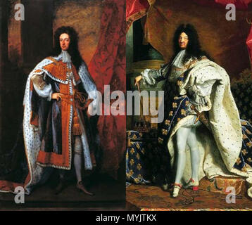. Von links: Porträt von William III (1650-1702); Portrait von Louis XIV (1638-1715) 519 Die duellisten (William III. und Louis XIV) Stockfoto