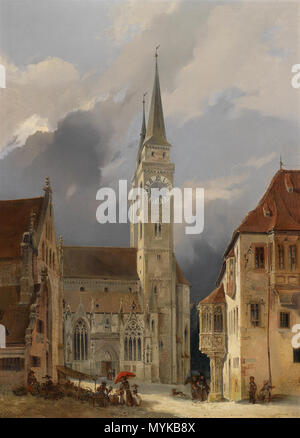 . English: Marktplatz vor St. Sebald in Nürnberg, Öl auf Leinwand, 37,5 x 27,5 cm. 19. Kreis von Michael Neher (1798-1876) 361 Michael Neher (Kreis) Marktplatz vor St. Sebald Stockfoto