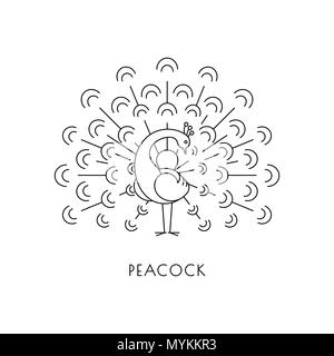 Peacock lineare schild vogel auf weißen isoliert. Vektor Logo Design Stock Vektor