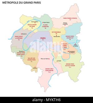 Metropole der Großraum Paris administrative und politische Vektorkarte, Frankreich Stock Vektor