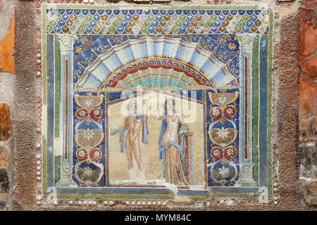 Mosaik, Neptun und Amphitrite an der alten römischen Ausgrabungen von Herculaneum, Ercolano, Neapel, Kampanien, Italien, Europa Stockfoto