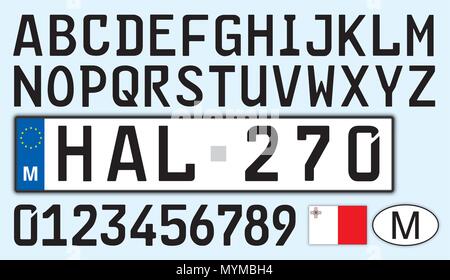 Malta, Platte Auto mit Zahlen, Buchstaben und Symbole Stock Vektor