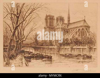 408 Paris Notre-Dame Vue du Pont de l'des Erzbistums Stockfoto