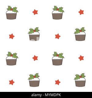Süße Weihnachten Cupcake nahtlose Vektor Muster hintergrund abbildung Stock Vektor
