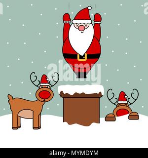 Cute cartoon Vektor lustig Weihnachten Abbildung von Santa Claus in den Schornstein Stock Vektor