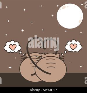 Zwei Katzen in der Liebe den Mond beobachten. cute romantischen cartoon Vector Illustration Stock Vektor