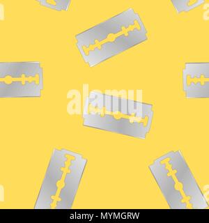 Traditional Double Edge Razor Blade nahtlose Muster. Werkzeug für Haarschnitt und eine Rasur. Edelstahl Sheving Ausrüstung. Stock Vektor