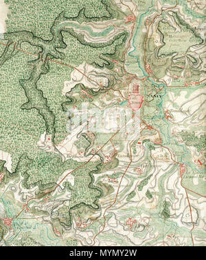 . Français: Extrait de la carte de Lorraine des Naudins-Umgebung de Nancy (1728-1739). 1739. Jacques Naudin & Jacques Denis, cartographes-atelier de cartographie des Naudins à Versailles 381 Nancy carte-des-Naudins Stockfoto