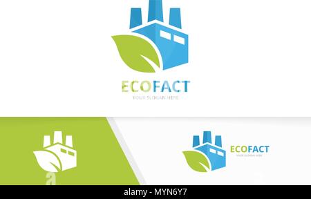 Vektor Factory und Leaf logo Kombination. Industrie und Eco-Symbol oder das Symbol. Einzigartige Fertigung und organische Logo Design Template. Stock Vektor