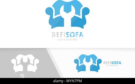 Vektor sofa logo Kombination. Couch und Reparatur Symbol oder Icon. Einzigartige Sessel und fix Logo Design Template. Stock Vektor