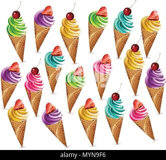 Eis Muster Vektor. Bunte Geschmacksrichtungen dessert Banner Abbildung Stock Vektor