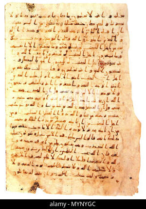 . Englisch: Qur'anic Manuskript in Hijazi Skript geschrieben. Sūrah āl Imrān -', Verse 34-184. Späten ersten Jahrhundert Hidschra/C. 700 CE. Unknow Kalligraph 443 Qur'anic Manuskript - 6 - hijazi Skript Stockfoto