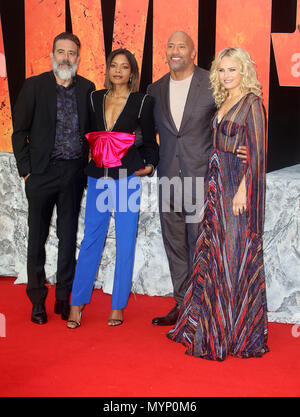 April 11, 2018 - Jeffrey Dean Morgan, Naomie Harris, Dwayne Johnson und Malin Akerman Teilnahme an Rampage europäische Premiere im Cineworld Leicester Quadrat Stockfoto