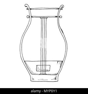 Skizze von einem Musikinstrument. Skizze der Leier. Vektor Stock Vektor