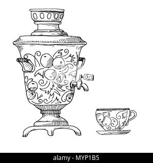 Skizze der traditionellen russischen Samowar. Vector Illustration Stock Vektor