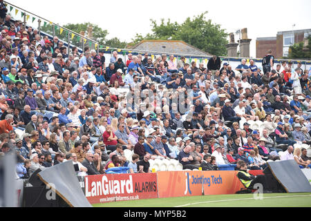 Eine große Menschenmenge in der 50 über Cricket Tour Match zwischen Sussex und Australien an der 1. zentralen County Boden in Hove. 07. Juni 2018 Stockfoto