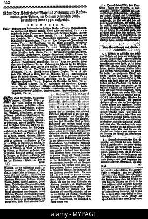 . English: Römischer Käyserlicher Majestät Ordnung und Reformation guter Policey, im Heiligen Römischen Reich, zu Augspurg Anno 1530. auffgericht. (Polizeiordnung von Karl V. 1530). 23. November 2008. Merker Berlin 427 PO 1530 1. Stockfoto