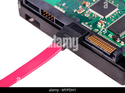 Festplatte (HDD) verbunden, die an die SATA-Kabel close-up Stockfoto