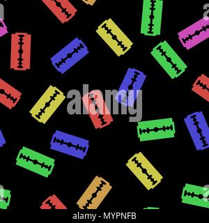 Traditional Double Edge Razor Blade nahtlose Muster. Werkzeug für Haarschnitt und eine Rasur. Edelstahl Sheving Ausrüstung. Stock Vektor