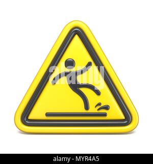 Nasser Boden Zeichen gelbes Dreieck mit fallender Mann 3D Rendering Illustration auf weißem Hintergrund Stockfoto