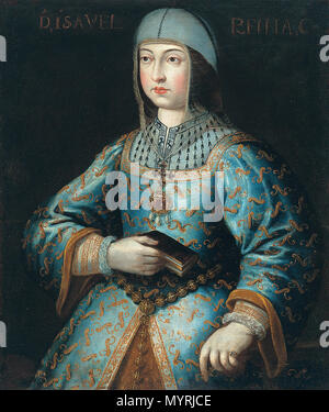 . Español: Retrato de la Reina Isabel la Católica (1451-1504), Que fue hija del Rey Juan II. de Castilla y de la Reina Isabel de Portugal. Este retrato forma Parte de la llamada Colección Generalife: Grupo de pinturas compuesta por diversos retratos de Reyes españoles de La Casa de Austria. Esta colección estuvo en El Palacio del Generalife hasta que este Edificio a ser propiedad del Estado pasó en 1921, momento en el que Pasan einen FORMAR PARTE de las colecciones de La Casa de los Tiros, que estaba ligada al Generalife al pertenecer a los Marqueses de, Campotéjar alcaides del Generalife desde el Stockfoto