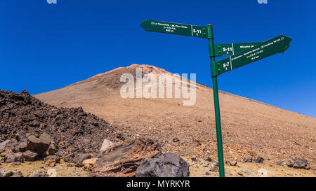 Wegweiser auf den Teide, Teneriffa, Kanarische Inseln, Spanien Stockfoto