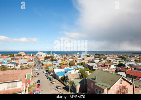 Panoramablick von Punta Arenas, Magallanes Region, Patagonien, Chile Stockfoto