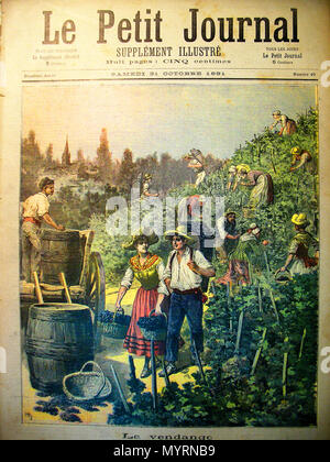 . Français: Vendanges en France 1891. 30 Juni 2016, 18:27:12. Henri Meyer (1844-1899) Alternative Namen Reyem; Henri Mayer Beschreibung französischer Karikaturist und Illustrator Datum der Geburt / Tod 1844 1899 Ort der Geburt / Todes Mulhouse Paris Authority control: Q 3131638 VIAF:?:? ISNI 96603524 0000 0001 1057 4911 500124916 GND ULAN:?:?: 137436327 142946001 SUDOC? 3. Le petit journal Vendanges en France 1891 Stockfoto