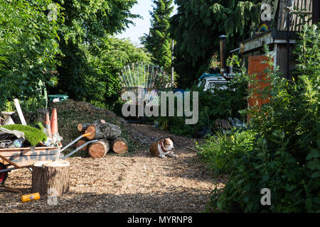 Sipson, UK. 5. Juni 2018. Wachsen Heathrow ist ein Off-grid-Gemeinschaft Raum dazu beitragen, die Erweiterung des Flughafens Heathrow Dörfer kämpfen. Stockfoto