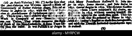 . Englisch: Fleuron aus Buch: Ein historisches und kritisches Wörterbuch. Von Monsieur Bayle. Ins Englische übersetzt, mit vielen Ergänzungen und Korrekturen, die der Autor sich selbst gemacht, die nicht in der französischen Ausgaben sind. ... A-B. 337 Ein historisches und kritisches Wörterbuch Fleuron T 143095-5 Stockfoto