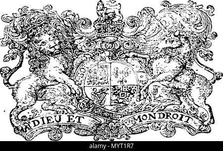 . Englisch: Fleuron aus Buch: Anno Regni Georgii Regis Magn? Britanni?, Franci ?, & Hiberni?, Nono. Im Parlament begonnen und in Westminster, das am 9. Oktober, Anno Dom Holden. 1722. Im neunten Jahr der Herrschaft unseres Herrn, Herrn George, durch die Gnade Gottes, von Großbritannien, Frankreich und Irland, König, Verteidiger des Glaubens, &c., die erste Sitzung dieses Parlaments. 361 Anno Regni Georgii Regis Magn Fleuron N 050234-17 Stockfoto