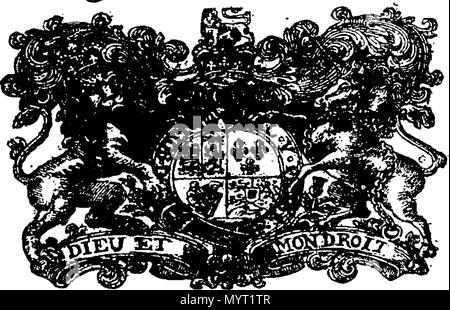 . Englisch: Fleuron aus Buch: Anno Regni Georgii Regis Magn? Britanni?, Franci ?, & Hiberni?, Nono. Im Parlament begonnen und in Westminster, das am 9. Oktober, Anno Dom Holden. 1722. Im neunten Jahr der Herrschaft unseres Herrn, Herrn George, durch die Gnade Gottes, von Großbritannien, Frankreich und Irland, König, Verteidiger des Glaubens, &c., die erste Sitzung dieses Parlaments. 361 Anno Regni Georgii Regis Magn Fleuron N 050234-57 Stockfoto