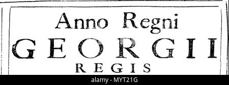 . Englisch: Fleuron aus Buch: Anno Regni Georgii Regis Magn? Britanni?, Franci ?, & Hiberni?, Octavo. Im Parlament begonnen und in Westminster, das am 17. März Anno Dom Holden. 1714. Im ersten Jahr der Herrschaft unseres Herrn, Herrn George, durch die Gnade Gottes, von Großbritannien, Frankreich und Irland, König, Verteidiger des Glaubens, &c. Und von dort, da von mehreren prorogations auf die am 19. Oktober 1721 fortgesetzt. Die Achte Sitzung dieses Parlaments. 362 Anno Regni Georgii Regis Magn Fleuron N 050608-2 Stockfoto