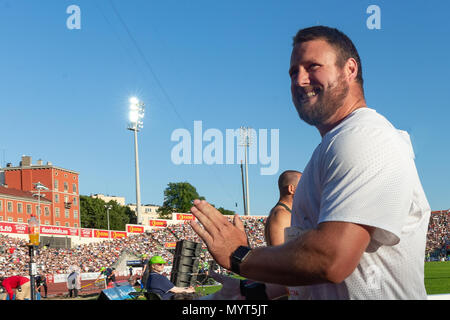 Oslo, Norwegen. 7. Juni 2018, Bislett Stadion, Oslo, Norwegen; Bislett Games, Diamond League Leichtathletik Meeting; Tomas Walsh von Neuseeland konkurriert in der Männer schossen während der iaaf Diamond League am Bislett Stadion Credit: Aktion Plus Sport Bilder/Alamy Leben Nachrichten gehalten Stockfoto