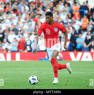 Elland Road, Leeds, Großbritannien. 7. Juni 2018. Internationaler Fußball-freundlich, England gegen Costa Rica; Marcus Rashford von England läuft in Angriff Credit: Aktion plus Sport/Alamy leben Nachrichten Stockfoto