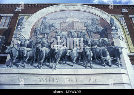 1992 historische CHISHOLM COWBOY TRAIL MEMORIAL WANDBILD Forth Worth TEXAS USA Stockfoto