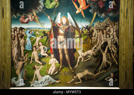 Das letzte Gericht Triptychon von deutschen Maler Hans Memling zwischen 1467 und 1471 gemalt für Angelo Tani, ein Agent der Medici in Brügge, gefangengenommen am Stockfoto