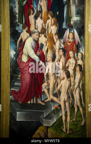 Das letzte Gericht Triptychon von deutschen Maler Hans Memling zwischen 1467 und 1471 gemalt für Angelo Tani, ein Agent der Medici in Brügge, gefangengenommen am Stockfoto